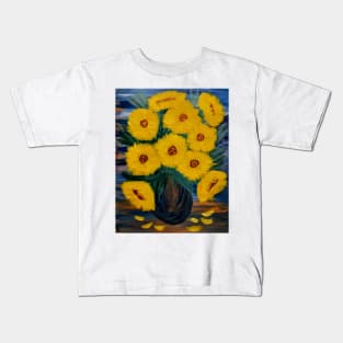 Sunflowers I'm a metallic blue gold and bronze and turquoise vase. Kids T-Shirt